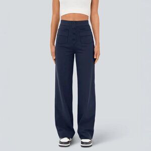 HALARA Navy High Waisted Wide Leg Button Pocket Pants NWT